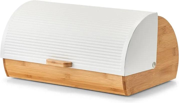 Cutie pentru depozitare paine din bambus cu capac metalic White 39x27x19 cm, Zeller