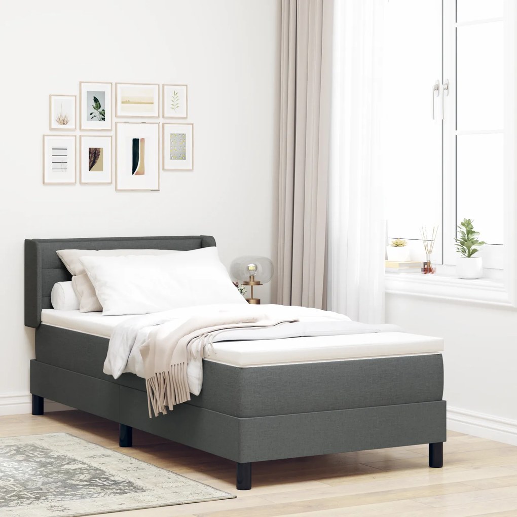 vidaXL Pat Box Spring cu Saltea Gri Închis, 90 x 190 cm