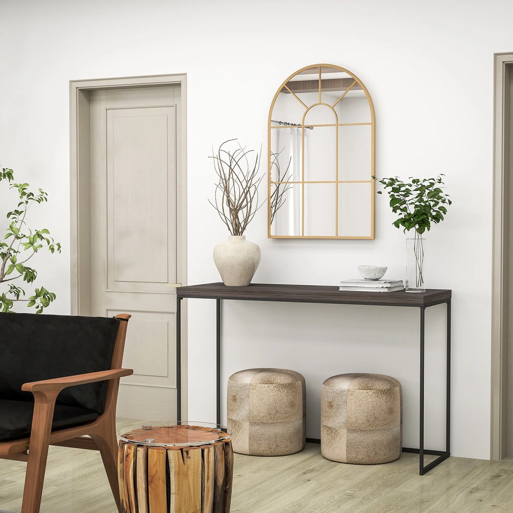 HOMCOM Oglindă de Perete Modernă în Formă de Arc cu Ramă și Cârlige, pentru Sufragerie și Hol, 91x60 cm, Auriu | Aosom Romania