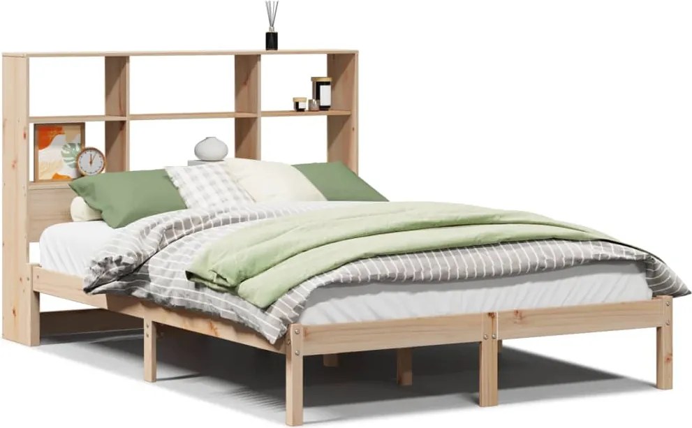 vidaXL Pat cu bibliotecă fără saltea, 150x200 cm, lemn masiv de pin