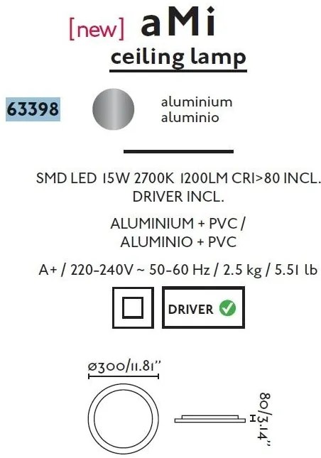 Plafonier modern, diametru 30 cm, Ami LED, 63398