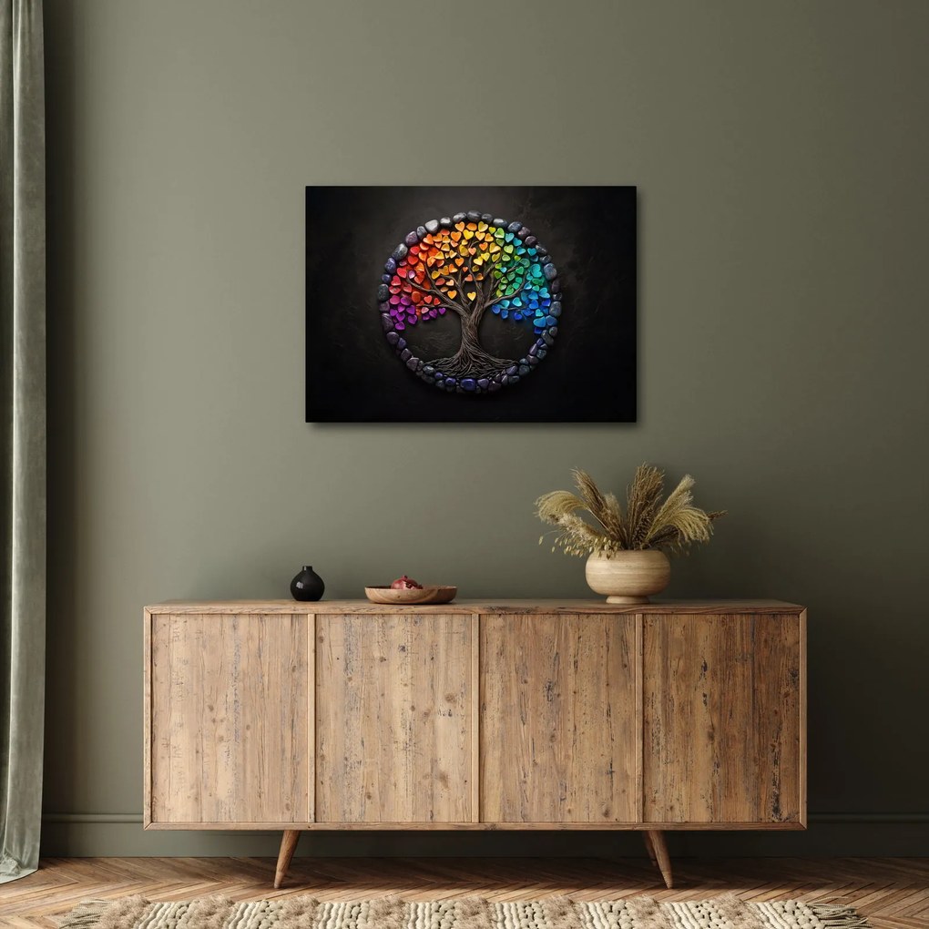 Tablou – Arbore plin de inimi colorate (70x50 cm)