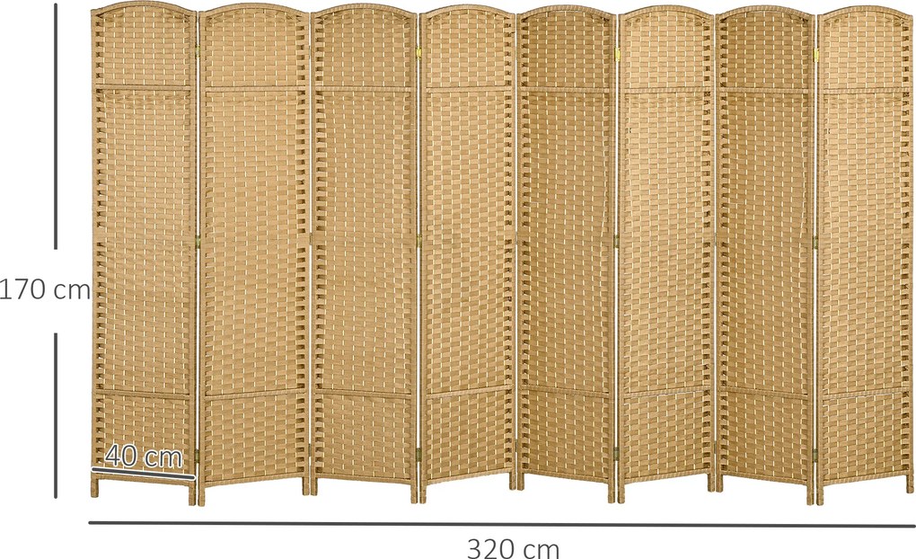 HOMCOM Separator de camere 8 părți pliabil, Divizor de spații, Divizor pentru sufragerie, Dormitor, Birou de acasă, Lemn natural | Aosom Romania