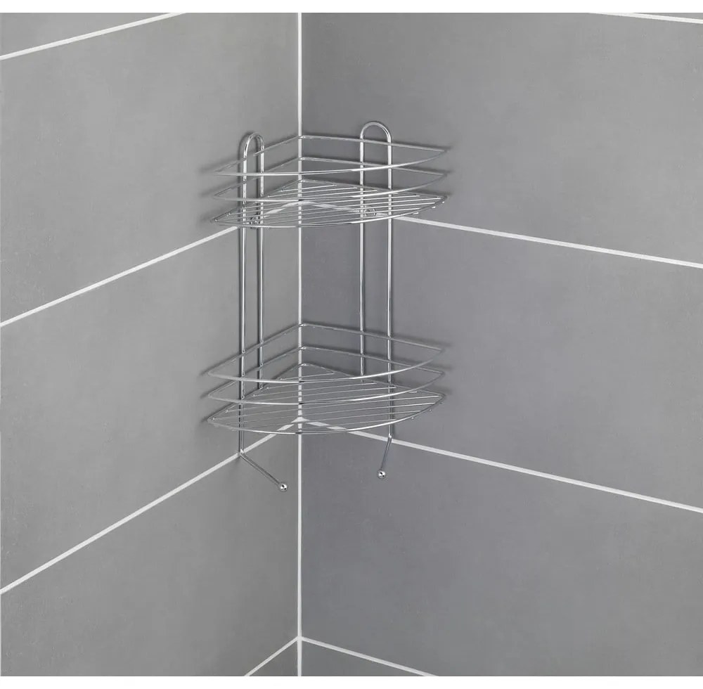 Etajeră cromată cu 2 nivele pentru colț perete Wenko Exclusive