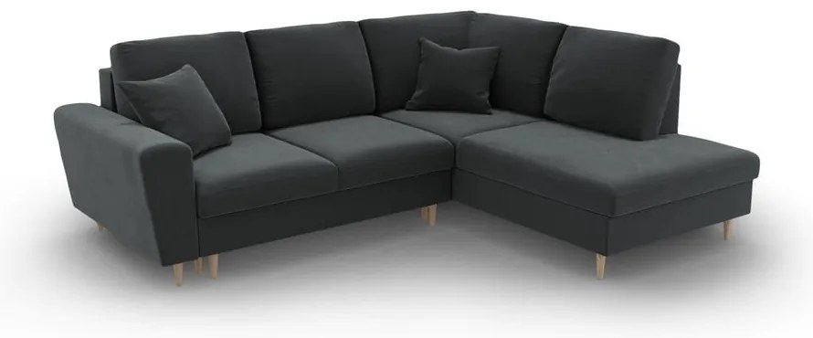 Colțar gri închis extensibil, cu spațiu de depozitare cu tapițerie din catifea (cu colț pe partea dreaptă-în formă de ”L”) Kyoto – Cosmopolitan Design