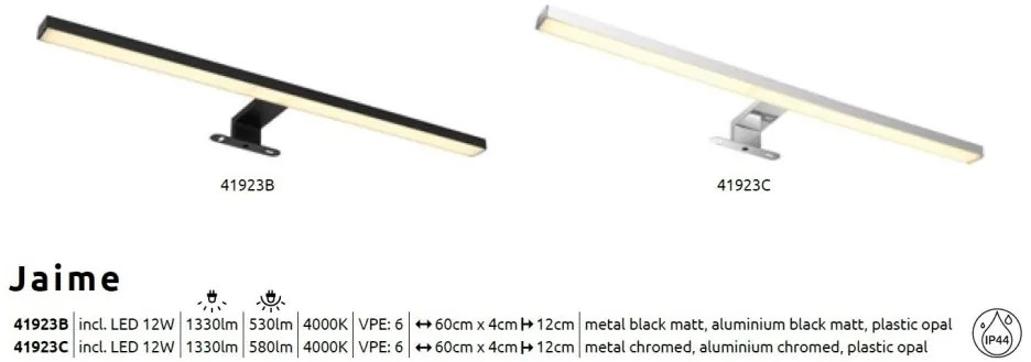 Aplica LED pentru baie design modern IP44 Jaime argintiu, opal