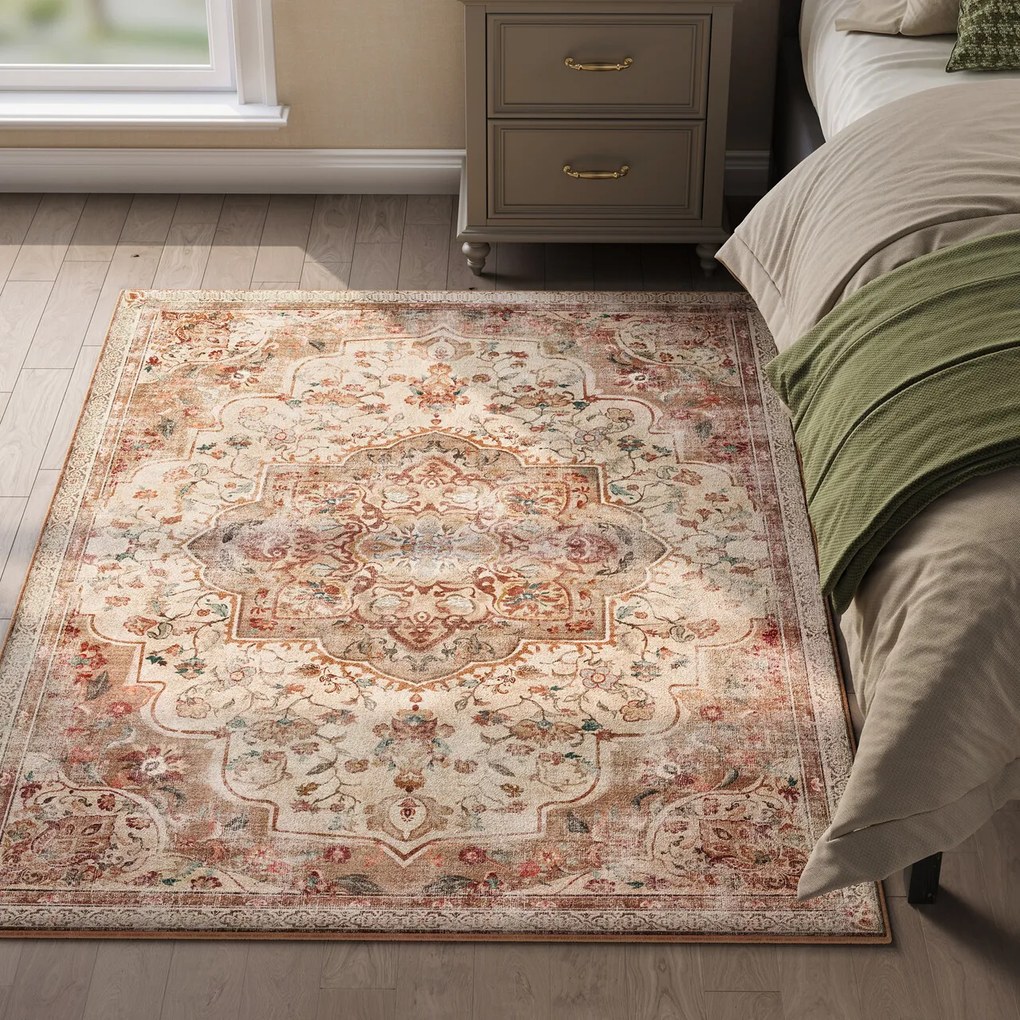 Covor antiderapant Songmics Vintage, 120x170 cm, lavabil la masina, poliester, cappuccino