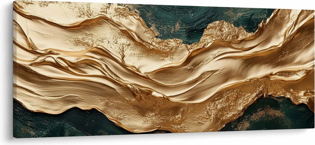 Tablou - Abstracție verde cu auriu II. (120x50 cm)