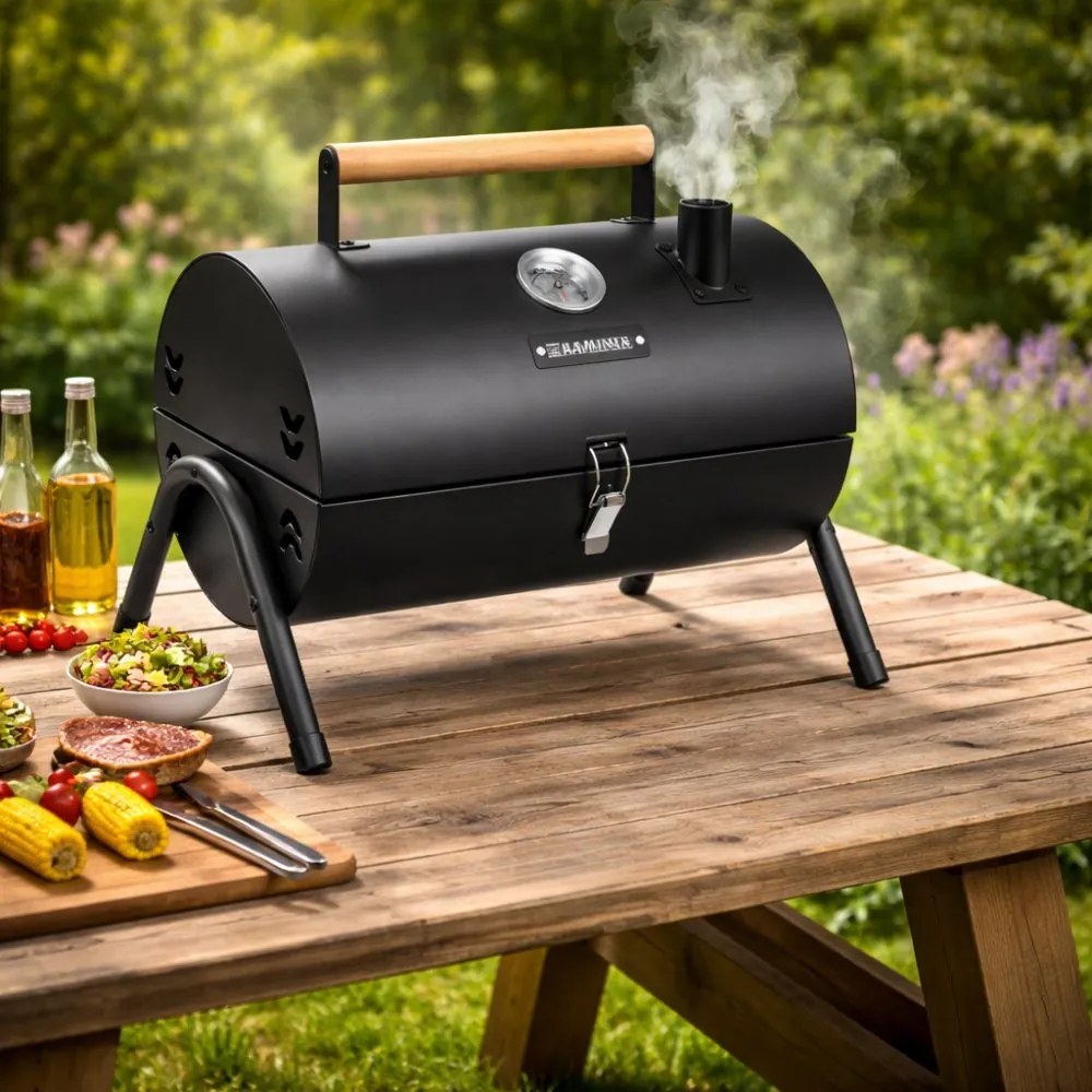 Grătar turistic cu cărbune cu capac