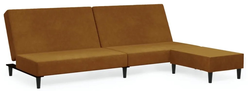 3080498 vidaXL Canapea extensibilă cu taburet, 2 locuri, maro, catifea