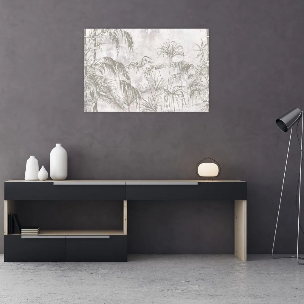 Tablou - Plante tropicale pe perete gri (90x60 cm)