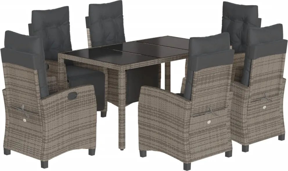 vidaXL Set mobilier de grădină cu perne, 7 piese, gri, poliratan