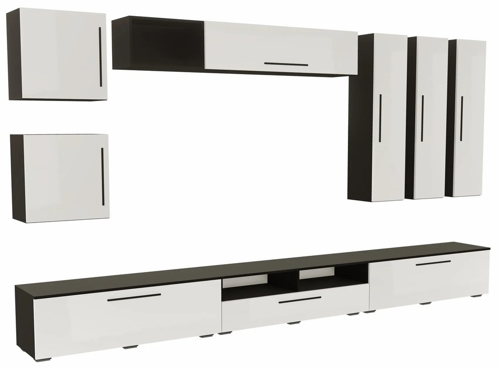 Living haaus Haga V1, Alb Lucios/Negru, MDF, L 360 cm