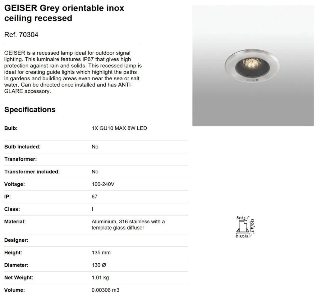 Spot orientabil incastrabil de exterior 13cm GEISER