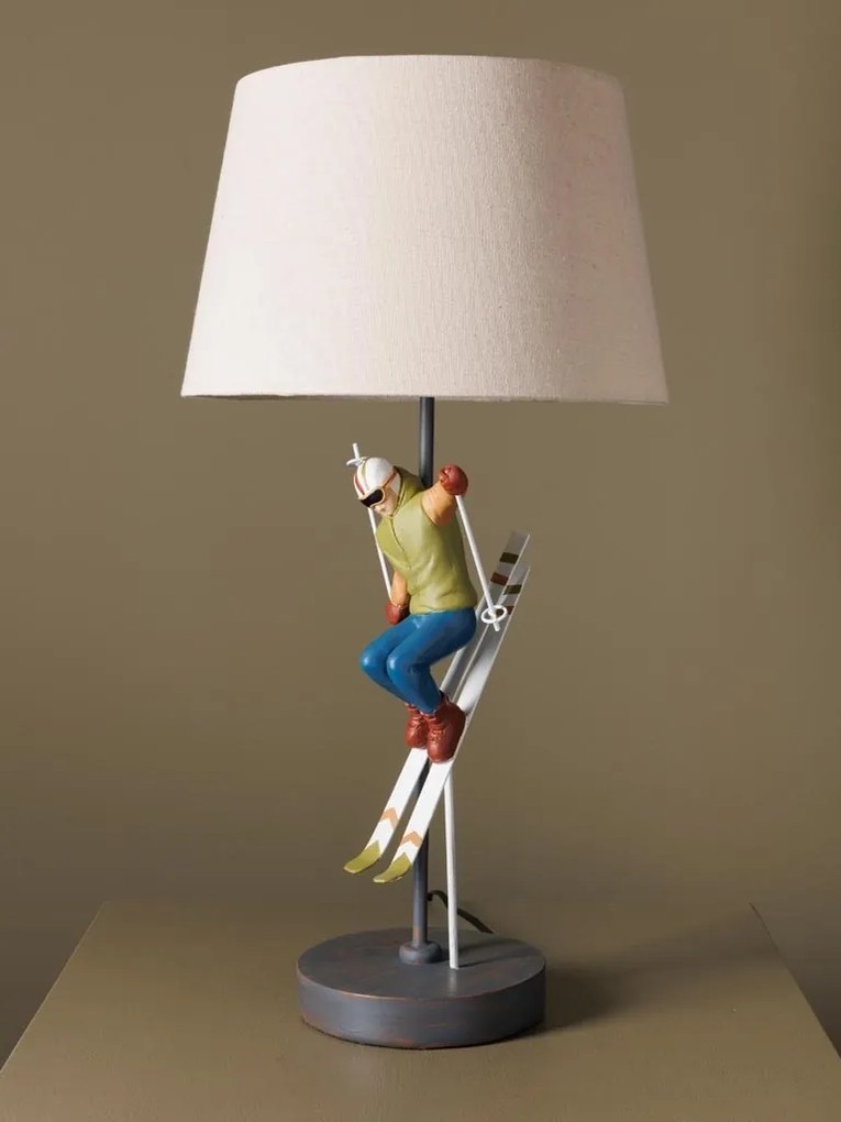 Lampa de masa, din polirasina, cu abajur din in, Ski Jump