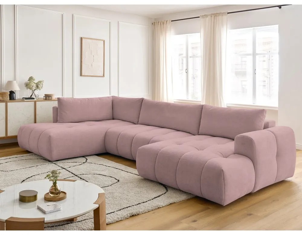 Colțar roz extensibil/cu spațiu de depozitare (cu colț pe partea stângă/în formă de "U") Fuji – Bobochic Paris