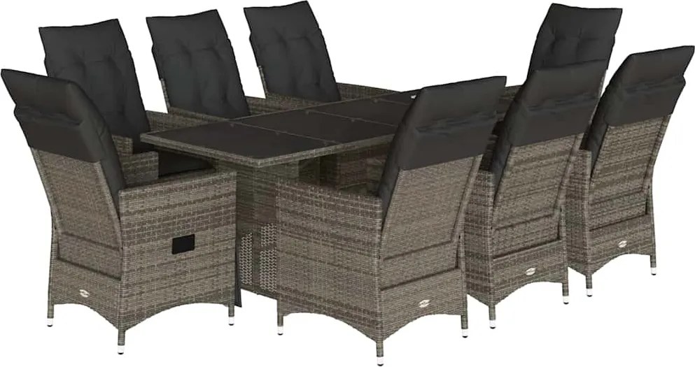 vidaXL Set mobilier grădină cu perne, 9 piese, gri, poliratan