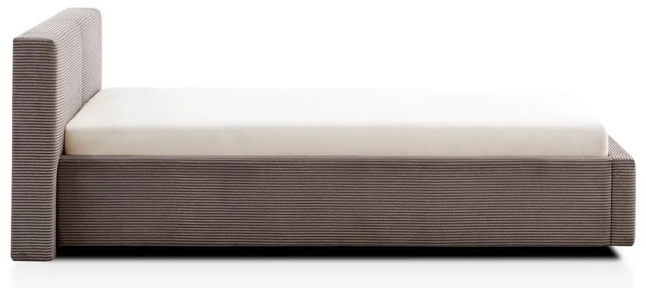 Pat matrimonial maro deschis tapițat cu spațiu de depozitare cu somieră 140x200 cm Cube – Meise Möbel