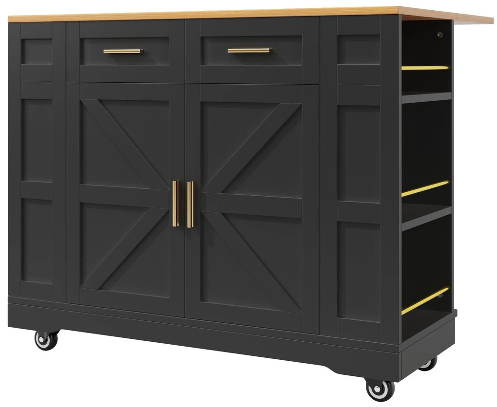 Insulă de bucătărie modernă cu blat reglabil, Negru | Aosom Romania