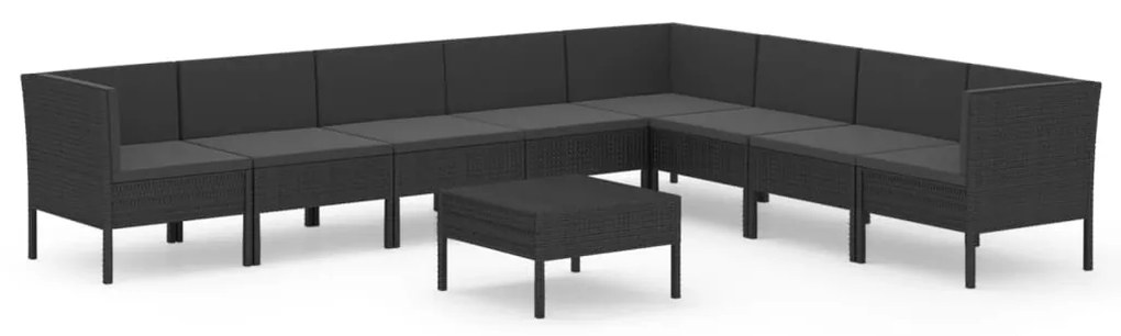 3094461 vidaXL Set mobilier de grădină cu perne, 9 piese, negru, poliratan