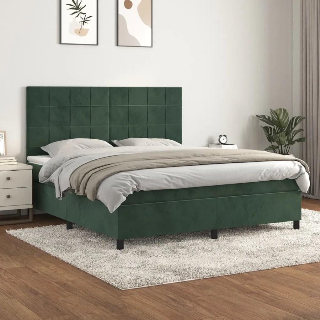 3143040 vidaXL Pat box spring cu saltea, verde închis, 180x200 cm, catifea