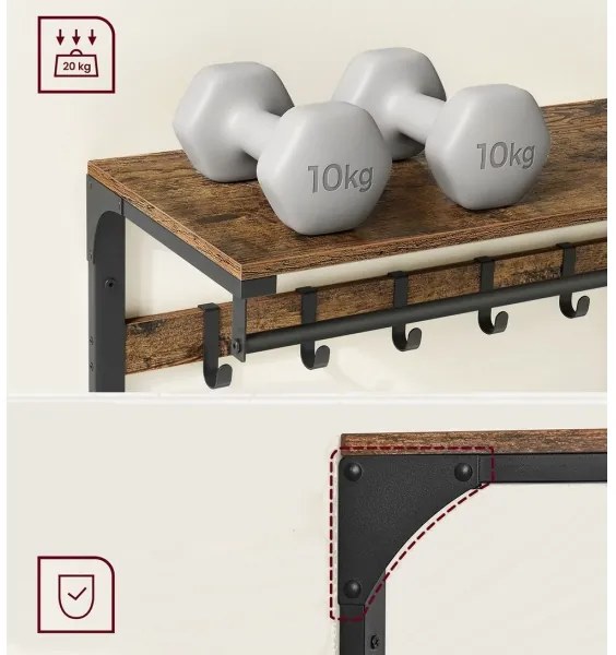 Cuier de perete cu poliță NATE, maro/negru