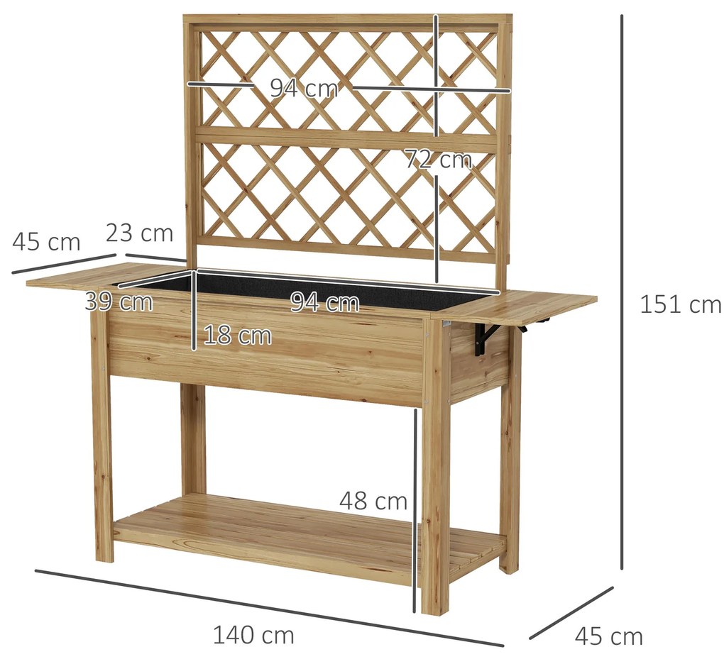 Outsunny Strat de Grădină Înălțat cu Grilaj pentru Plante, Jardinieră Înălțată cu Rafturi Laterale Pliabile, 243.5x192x195 cm, Gri | Aosom Romania