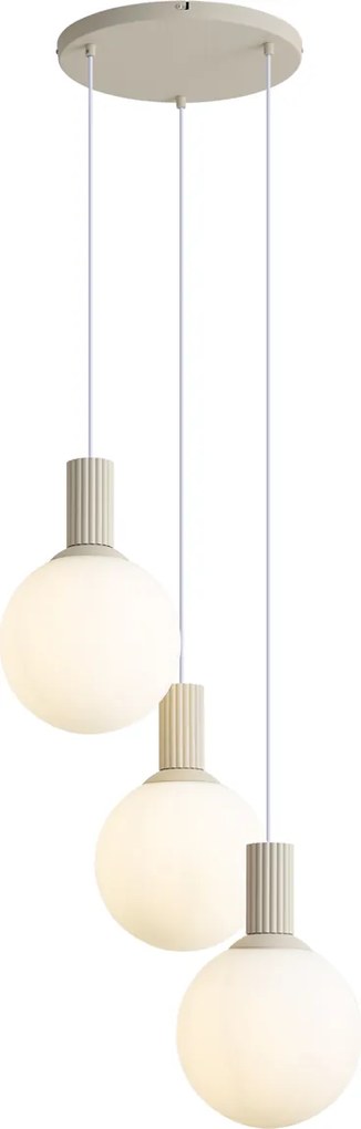 Lampă suspendată scandinavă bej cu sticlă opală cu 3 lumini - Polly