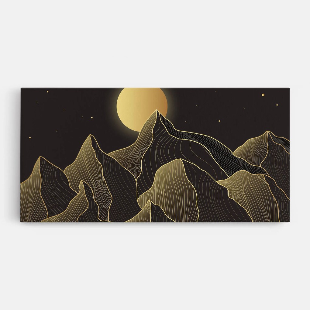 Tablou Canvas, 100x200cm, Dormitor si Living, Peisaje, Munti, Gold Shiny Moon
