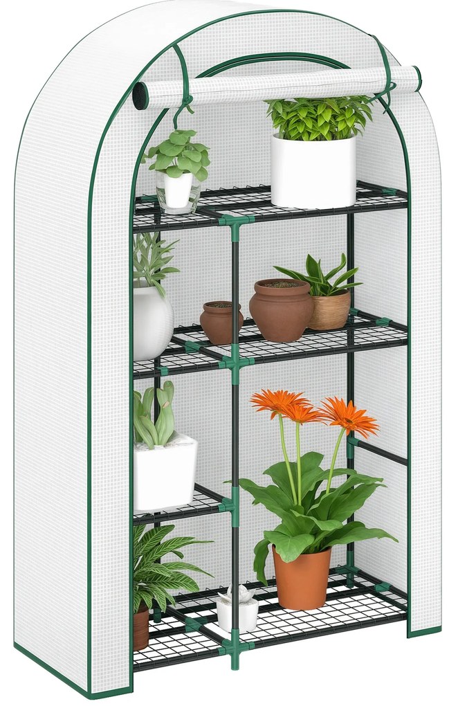 Outsunny Mini solar, solar cu patru niveluri cu acoperire din plastic, portabil, ușă rulabilă, 100 x 45 x 160 cm, alb | Aosom Romania