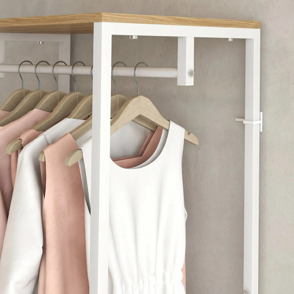 HOMCOM Suport 2 în 1 pentru Haine cu Depozitare Pantofi, Șină Suspendată și 2 Rafturi de Depozitare, 60x40x167.5 cm, Natural | Aosom Romania