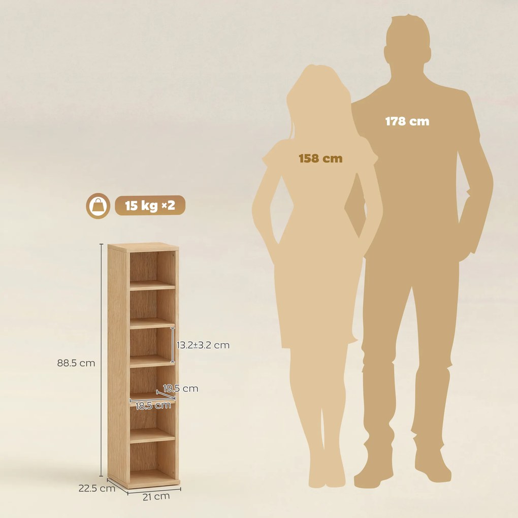 HOMCOM Set de 2 Mobili Suport CD cu Polițe Reglabile, Raft pentru 204 CD-uri Compact, Mobilier cu 12 Compartimente, pentru Living, Dormitor, Birou, 21x22,5x88,5cm, Culoare Lemn | Aosom Romania