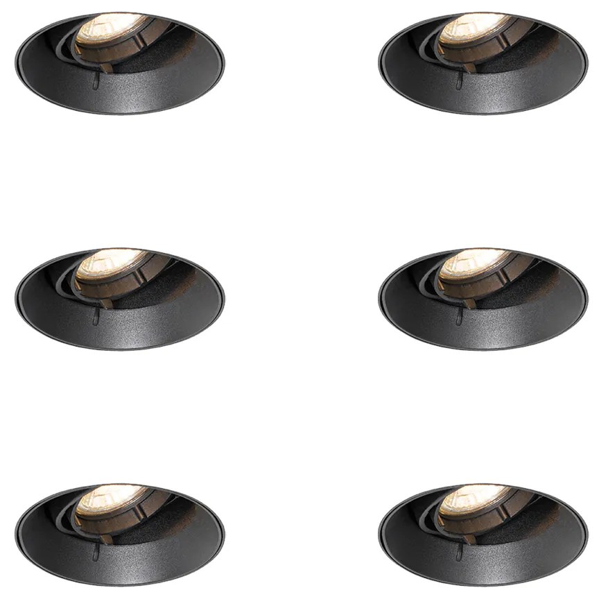 Set de 6 spoturi încastrate moderne negre GU10 rotunde fără ramă - Oneon
