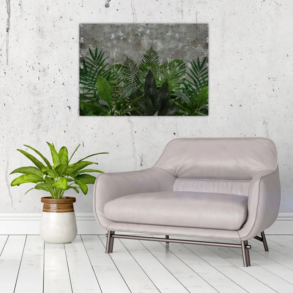 Tablou pe sticlă - Zid de beton cu plante (70x50 cm)