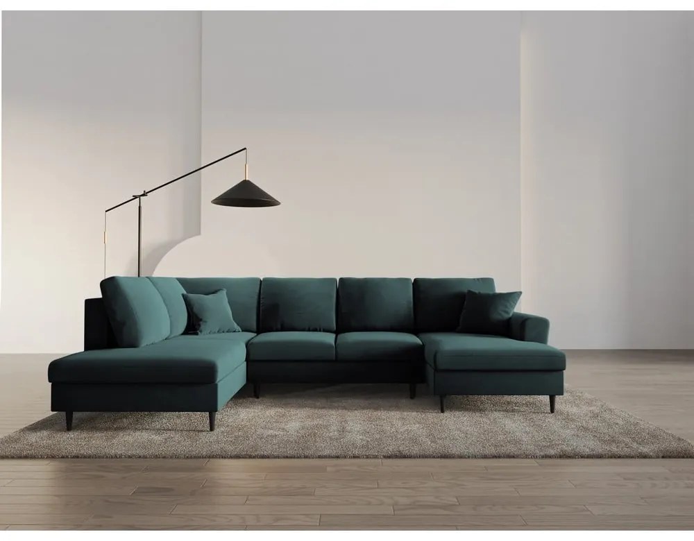 Colțar petrol extensibil, cu spațiu de depozitare cu tapițerie din catifea (cu colț pe partea stângă-în formă de "U") Kyoto – Cosmopolitan Design