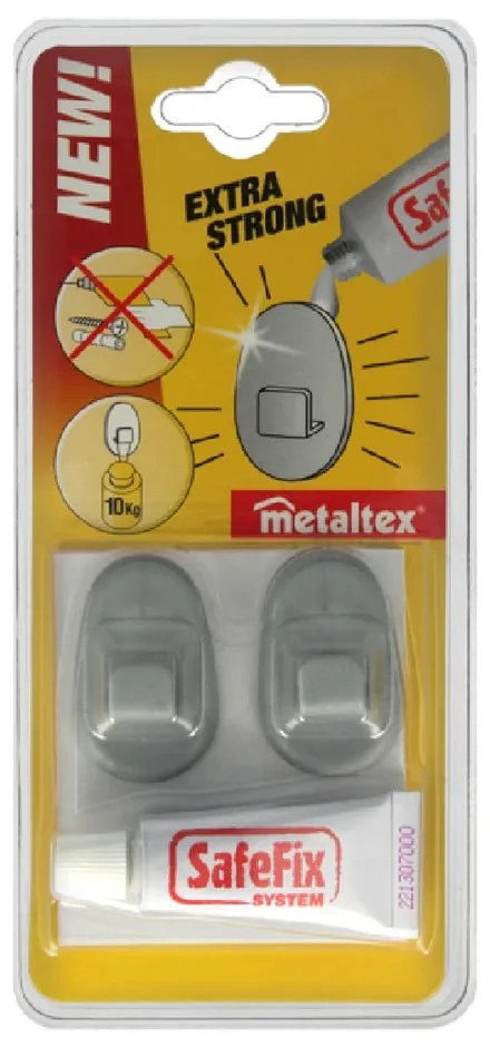 Set 2 cârlige și adeziv Metaltex Grey