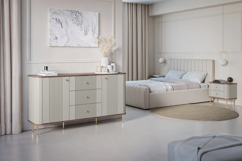 Set noptiere Vesper 56 cm - cașmir / nuc / picioare aurii