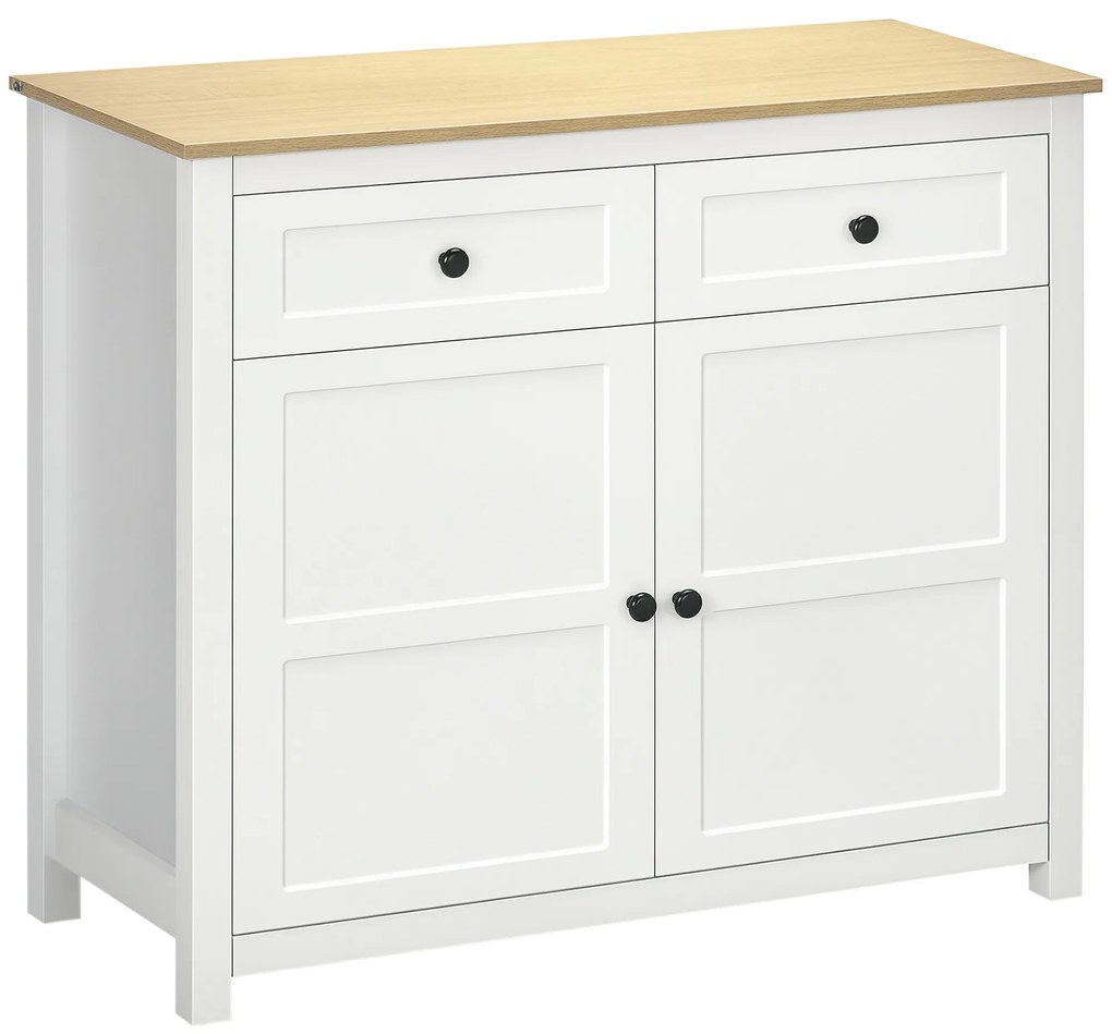 HOMCOM Comodă mobilier de depozitare cu 2 uși și raft reglabil în înălțime 2 sertare 100 x 40 x 85 cm alb și aspect lemn | Aosom Romania