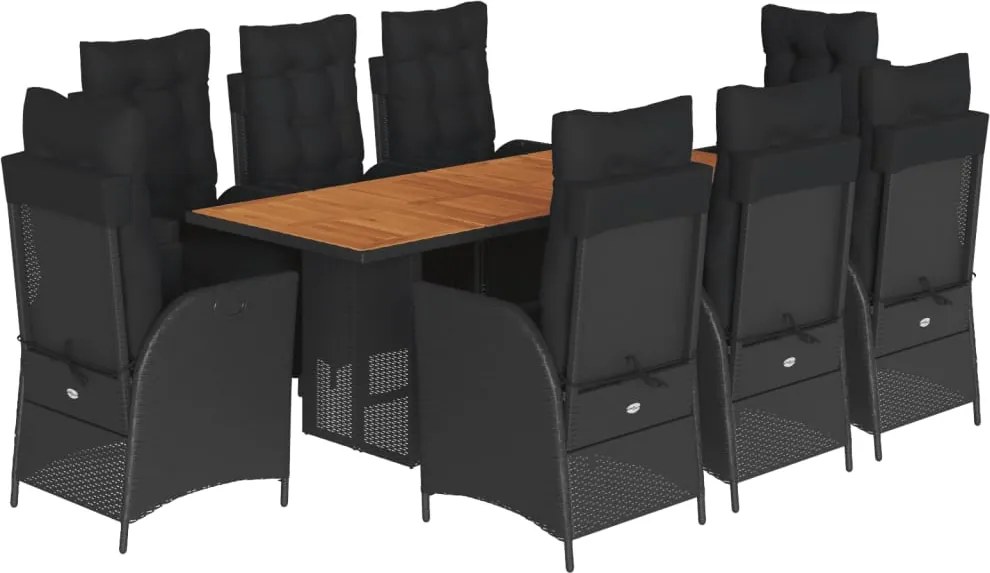vidaXL Set mobilier de grădină cu perne, 9 piese, negru, poliratan