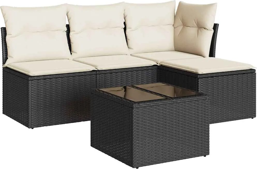 vidaXL Set mobilier de grădină cu perne, 5 piese, negru, poliratan