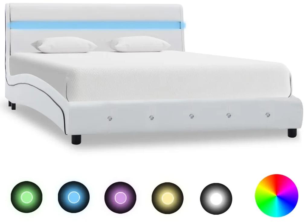 280330 vidaXL Cadru de pat cu LED, alb, 160 x 200 cm, piele artificială