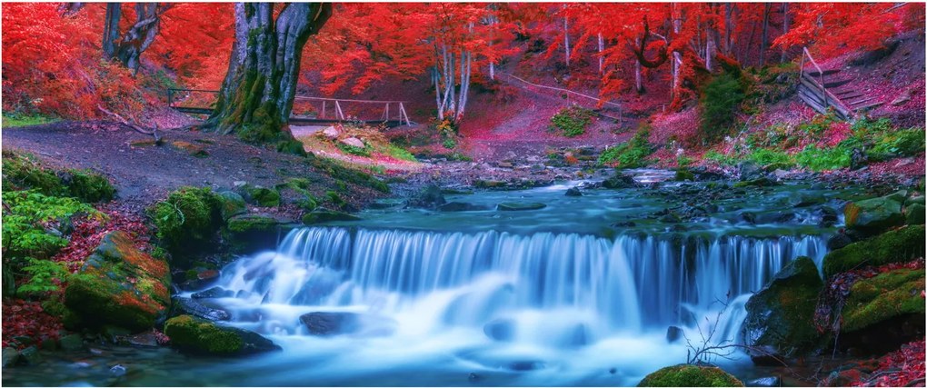Tablou - Cascada în pădurea roșie (120x50 cm)