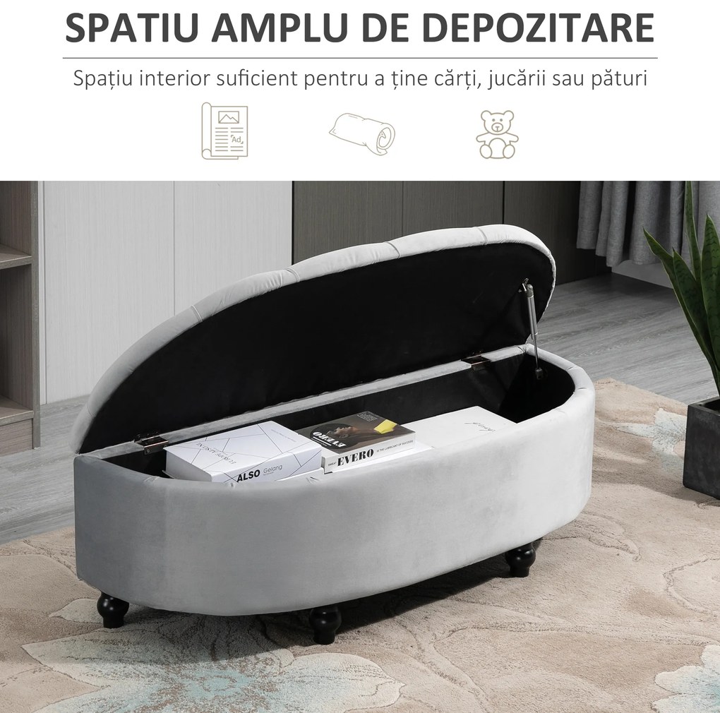 HOMCOM Bancă cu Depozitare la Piciorul Patului, Tapițată în Catifea, 120x46x42 cm, Gri | Aosom Romania