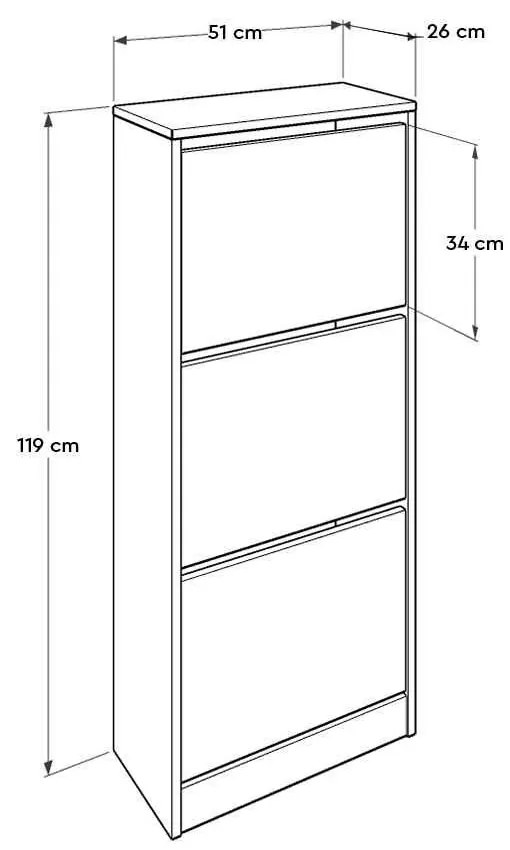 Pantofar Adore, 3 compartimente, capacitate 12 perechi incaltaminte, 51x119x26 cm