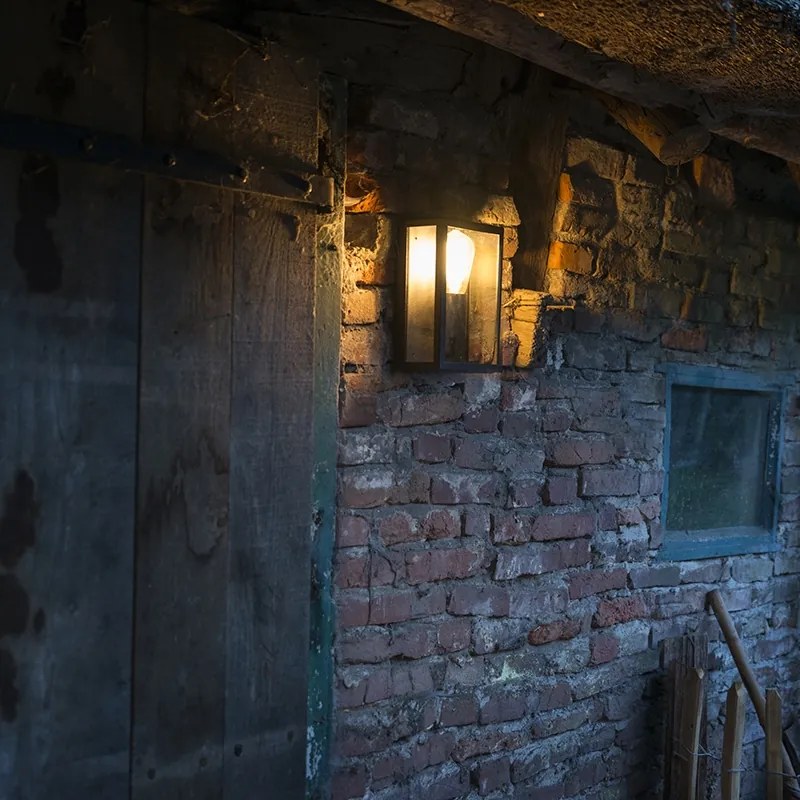 Lampă de perete exterioară industrială neagră cu sticlă 25,5 cm IP44 - Rotterdam