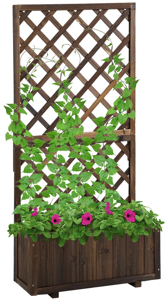 Outsunny Jardinieră de Exterior cu Spalier, Grilaj pentru Plante Cățărătoare și Ghiveci, 72.5x31.5x149.5 cm, Lemn Natural | Aosom Romania