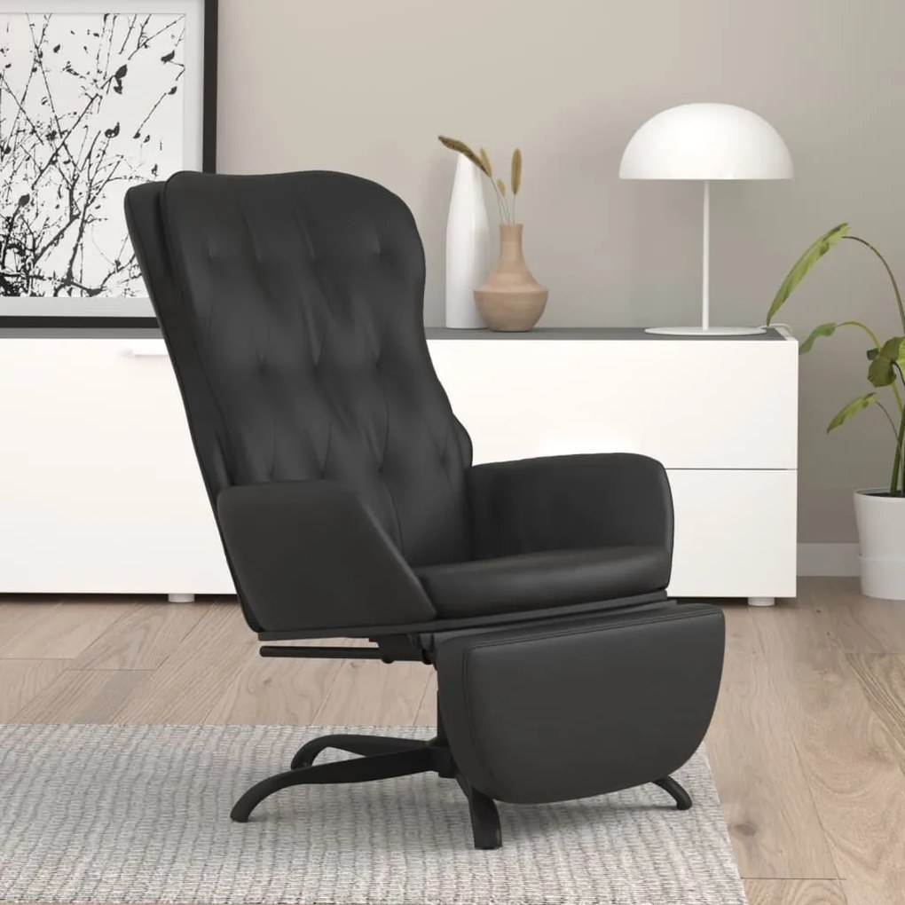 3097685 vidaXL Scaun de relaxare cu taburet, negru, piele ecologică