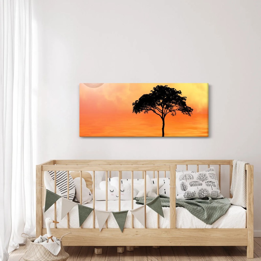 Tablou cu copac în apus de soare (120x50 cm)