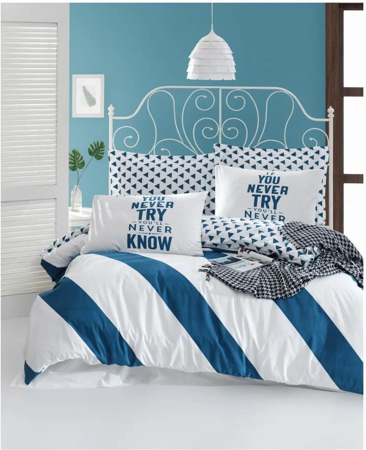 Lenjerie de pat din bumbac ranforce pentru pat de 1 persoană Mijolnir Erona Blue, 140 x 200 cm