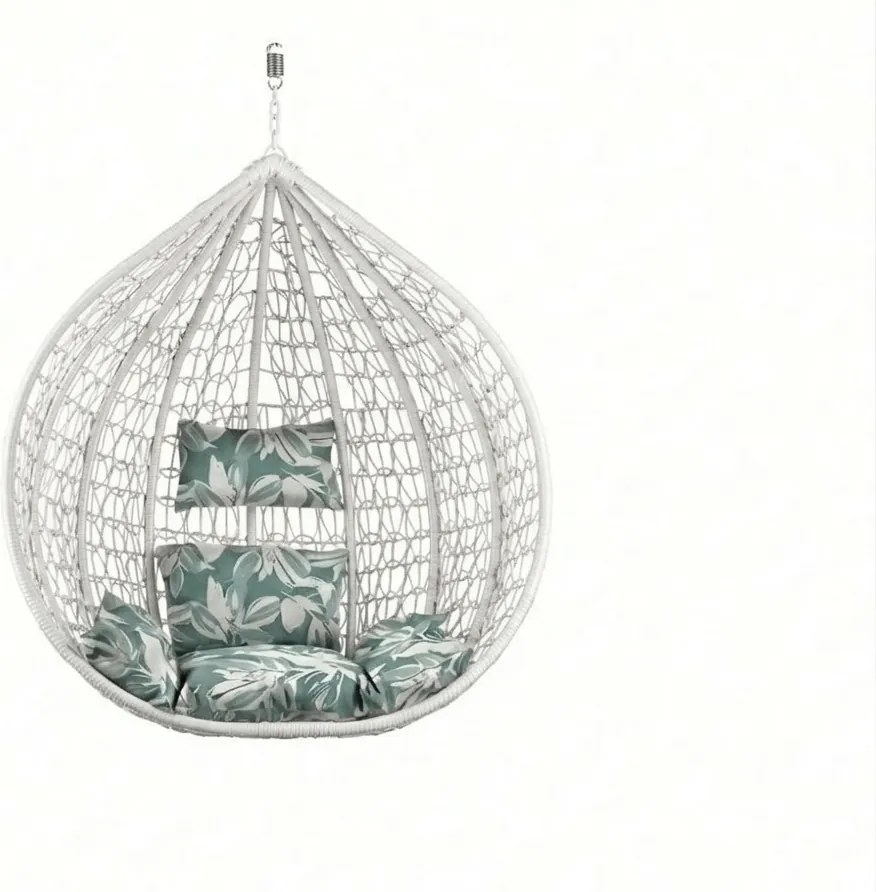 Scaun suspendat alb KOKON fara suport, perna verde-alb